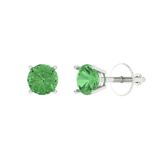 0.5 ctw Green Zirconia Studs Earrings | 4.0mm Round Cut White Gold Screw back | April Birthstone
