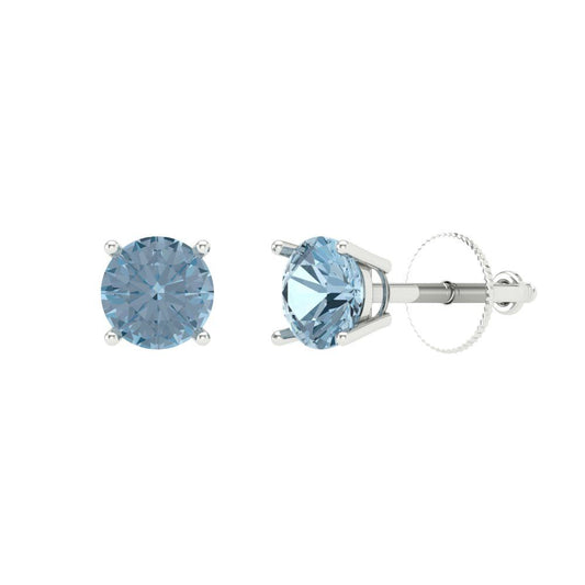 0.5 ctw Swiss Blue Topaz Studs Earrings | 4.0mm Round Cut White Gold Screw back | December Birthstone