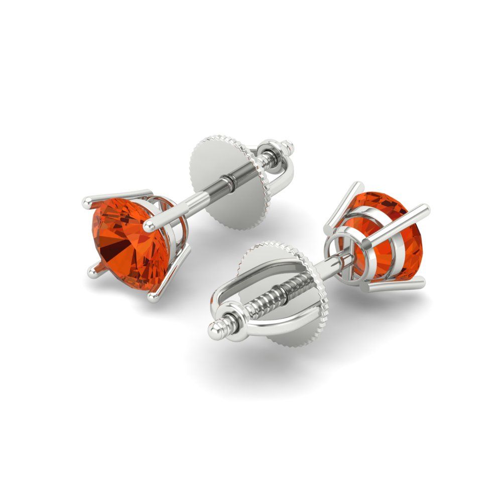 0.5 ctw Red Zirconia Studs Earrings | 4.0mm Round Cut White Gold Screw back | April Birthstone