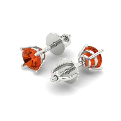 0.5 ctw Red Zirconia Studs Earrings | 4.0mm Round Cut White Gold Screw back | April Birthstone