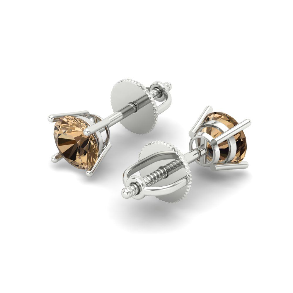 0.5 ctw Champagne Studs Earrings | 4.0mm Round Cut White Gold Screw back | April Birthstone