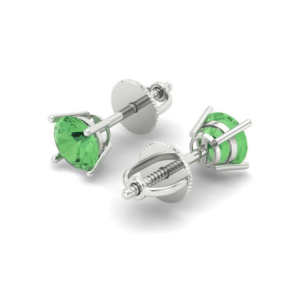 0.5 ctw Green Zirconia Studs Earrings | 4.0mm Round Cut White Gold Screw back | April Birthstone