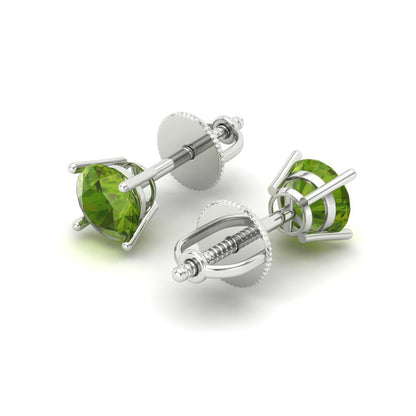 0.5 ctw Peridot Studs Earrings | 4.0mm Round Cut White Gold Screw back | August Birthstone