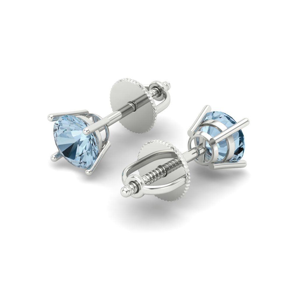 0.5 ctw Sky Blue Topaz Studs Earrings | 4.0mm Round Cut White Gold Screw back | December Birthstone