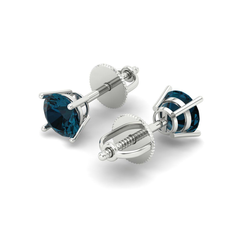 0.5 ctw London Blue Topaz Studs Earrings | 4.0mm Round Cut White Gold Screw back | December Birthstone