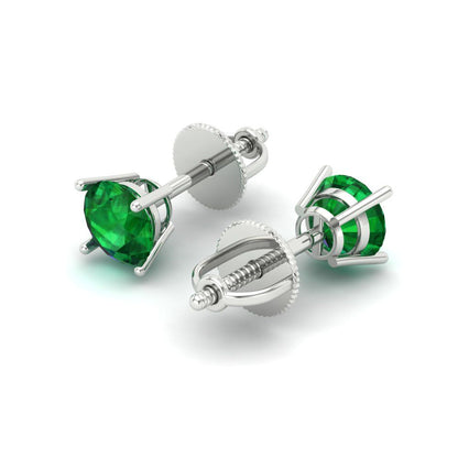 0.5 ctw Emerald Studs Earrings | 4.0mm Round Cut White Gold Screw back | May Birthstone