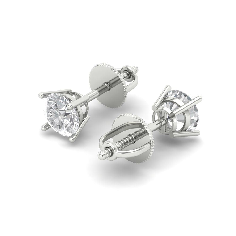 0.5 ctw Zirconia Diamond Studs Earrings | 4.0mm Round Cut White Gold Screw back | April Birthstone
