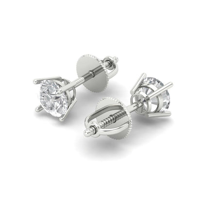 0.5 ctw Zirconia Diamond Studs Earrings | 4.0mm Round Cut White Gold Screw back | April Birthstone