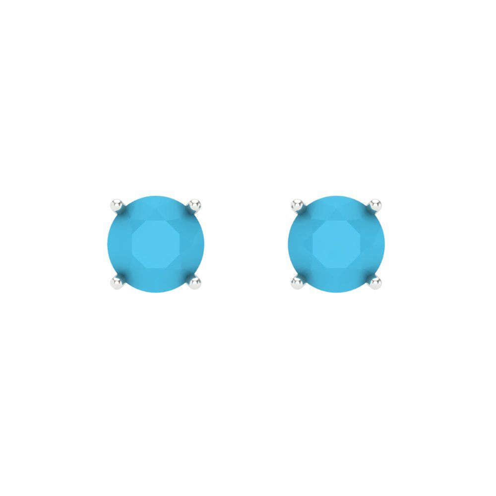 0.5 ctw Turquoise Studs Earrings | 4.0mm Round Cut White Gold Screw back | December Birthstone