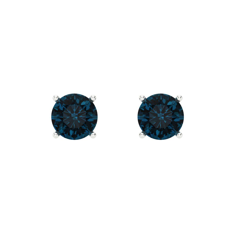 0.5 ctw London Blue Topaz Studs Earrings | 4.0mm Round Cut White Gold Screw back | December Birthstone
