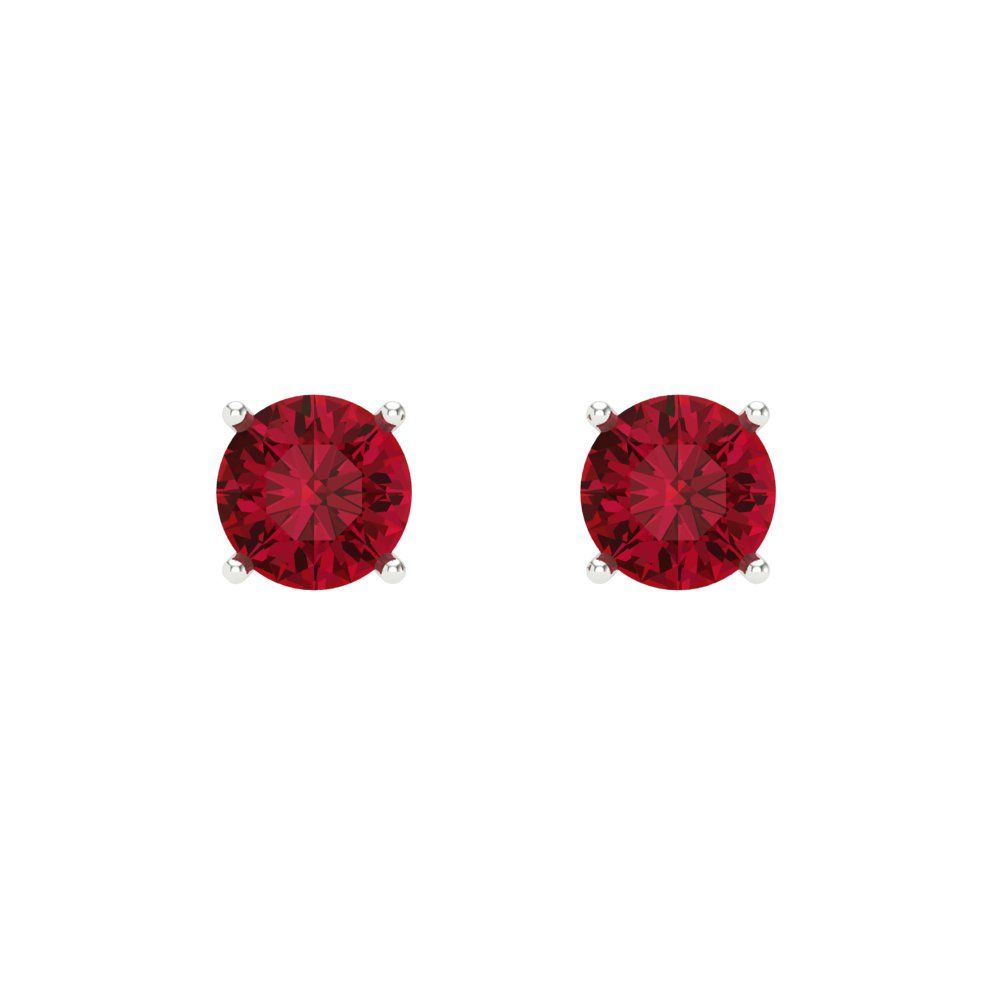 0.5 ctw Ruby Studs Earrings | 4.0mm Round Cut White Gold Screw back | July Birthstone
