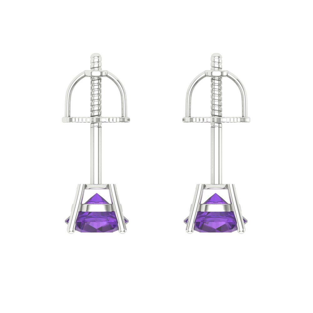 0.5 ctw Amethyst Studs Earrings | 4.0mm Round Cut White Gold Screw back | February Birthstone