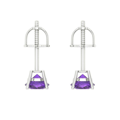 0.5 ctw Amethyst Studs Earrings | 4.0mm Round Cut White Gold Screw back | February Birthstone