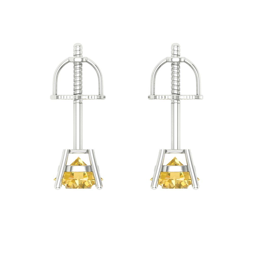 0.5 ctw Citrine Studs Earrings | 4.0mm Round Cut White Gold Screw back | November Birthstone