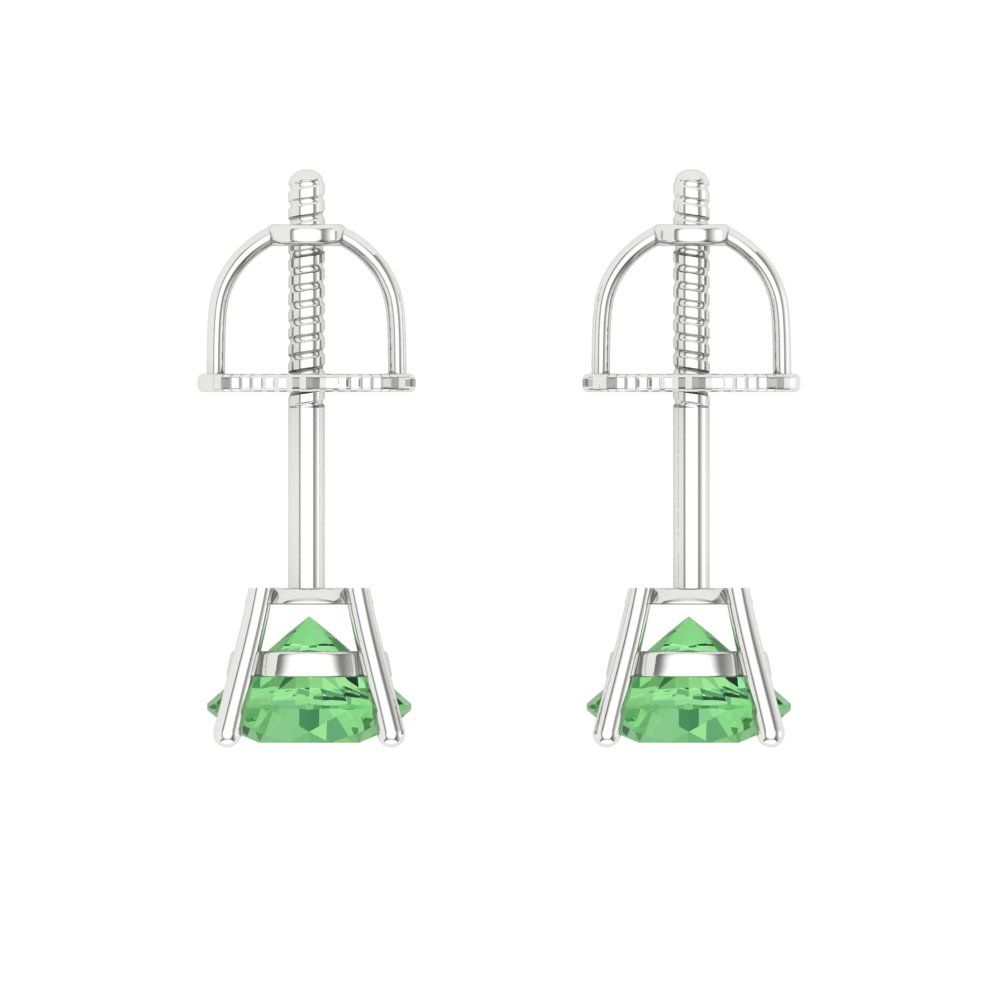 0.5 ctw Green Zirconia Studs Earrings | 4.0mm Round Cut White Gold Screw back | April Birthstone