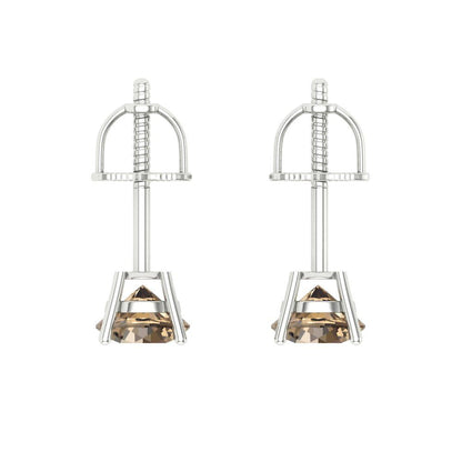 0.5 ctw Champagne Studs Earrings | 4.0mm Round Cut White Gold Screw back | April Birthstone