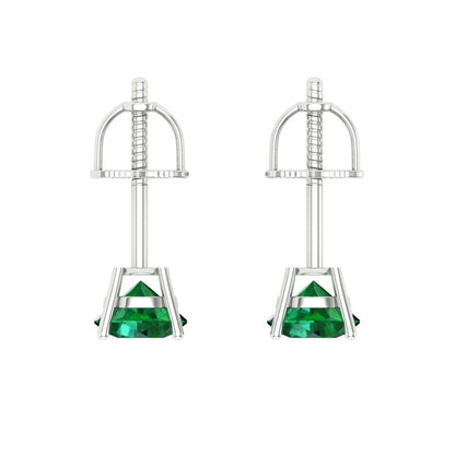 0.5 ctw Emerald Studs Earrings | 4.0mm Round Cut White Gold Screw back | May Birthstone