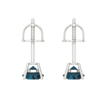 0.5 ctw London Blue Topaz Studs Earrings | 4.0mm Round Cut White Gold Screw back | December Birthstone