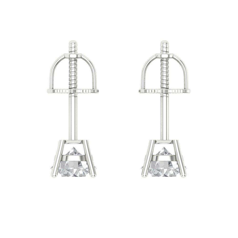 0.5 ctw Moissanite Studs Earrings | 4.0mm Round Cut White Gold Screw back | April Birthstone