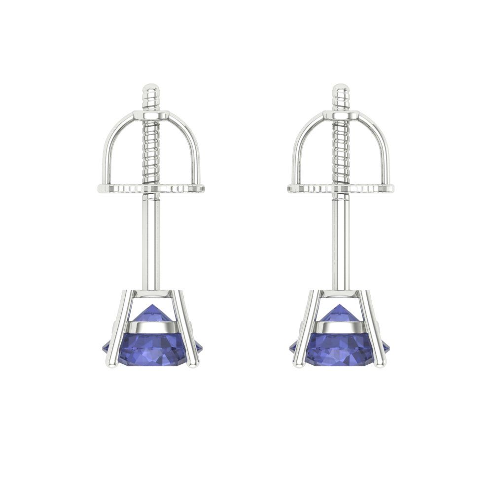 0.5 ctw Tanzanite Studs Earrings | 4.0mm Round Cut White Gold Screw back | December Birthstone