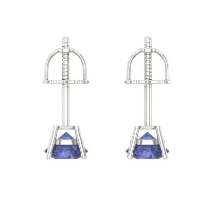 0.5 ctw Tanzanite Studs Earrings | 4.0mm Round Cut White Gold Screw back | December Birthstone
