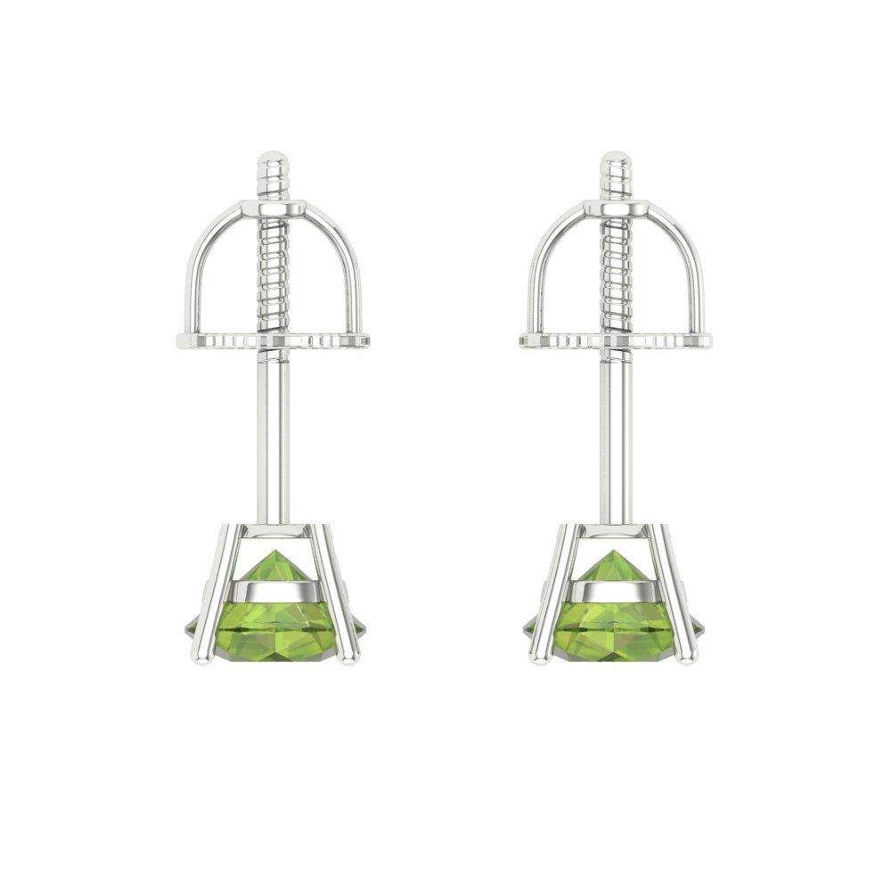 0.5 ctw Peridot Studs Earrings | 4.0mm Round Cut White Gold Screw back | August Birthstone