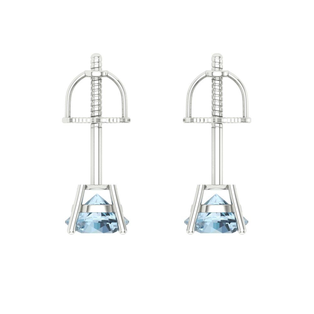 0.5 ctw Blue Zirconia Studs Earrings | 4.0mm Round Cut White Gold Screw back | April Birthstone