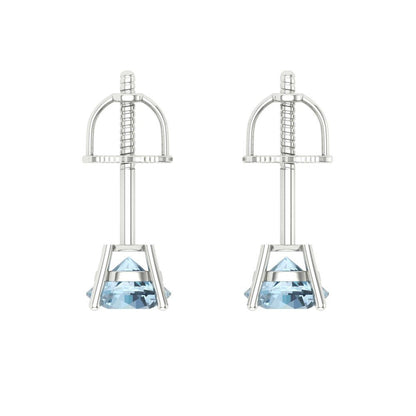 0.5 ctw Blue Zirconia Studs Earrings | 4.0mm Round Cut White Gold Screw back | April Birthstone