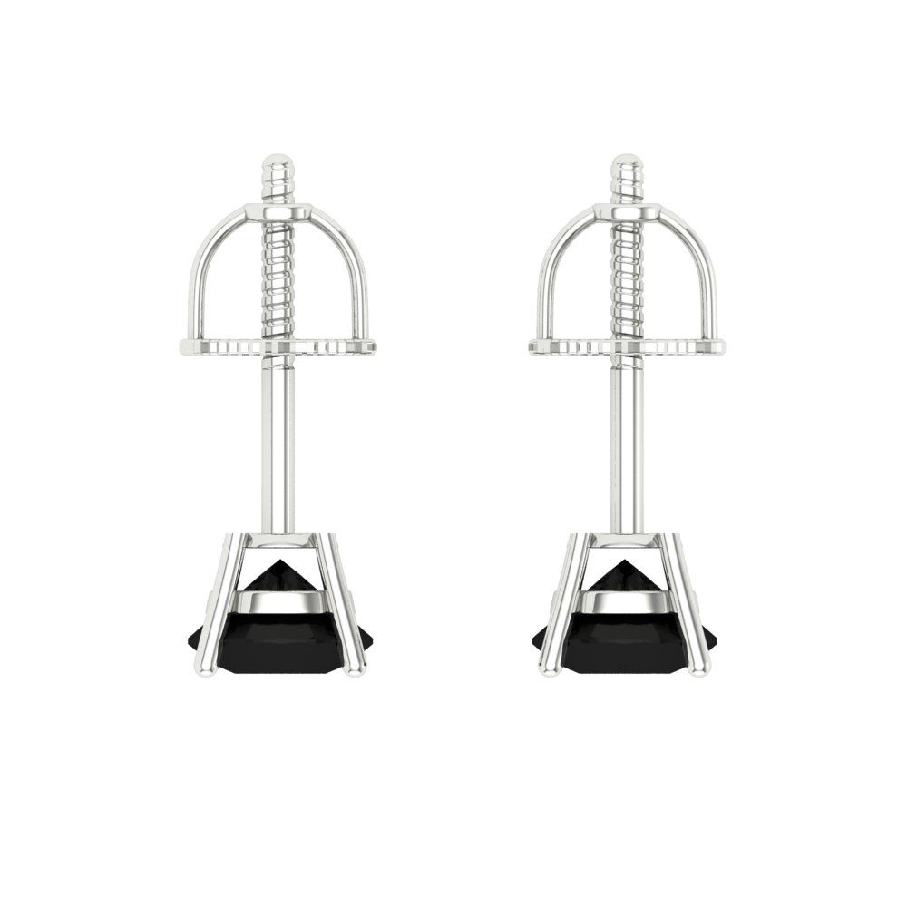 0.5 ctw Onyx Studs Earrings | 4.0mm Round Cut White Gold Screw back | July Birthstone
