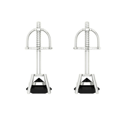0.5 ctw Onyx Studs Earrings | 4.0mm Round Cut White Gold Screw back | July Birthstone