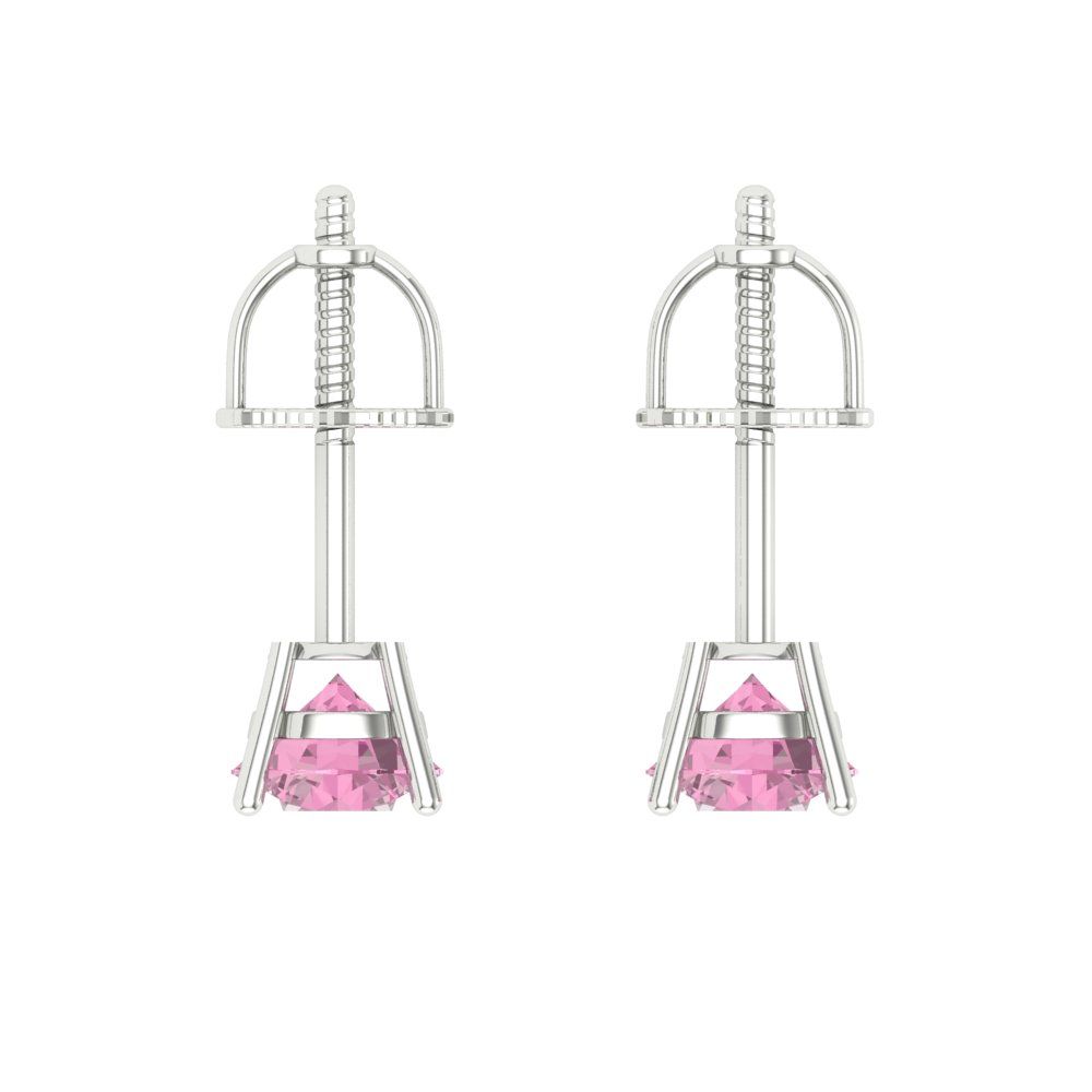0.5 ctw Pink Zirconia Studs Earrings | 4.0mm Round Cut White Gold Screw back | April Birthstone