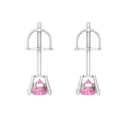 0.5 ctw Pink Zirconia Studs Earrings | 4.0mm Round Cut White Gold Screw back | April Birthstone