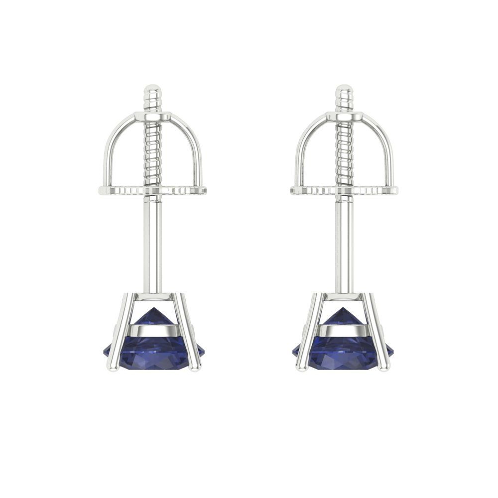 0.5 ctw Blue Sapphire Studs Earrings | 4.0mm Round Cut White Gold Screw back | September Birthstone