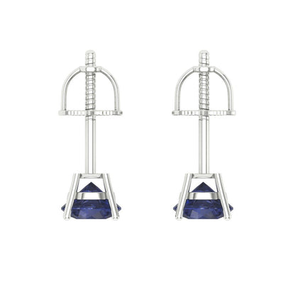 0.5 ctw Blue Sapphire Studs Earrings | 4.0mm Round Cut White Gold Screw back | September Birthstone
