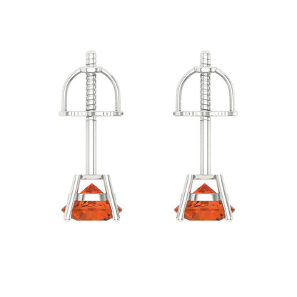 0.5 ctw Red Zirconia Studs Earrings | 4.0mm Round Cut White Gold Screw back | April Birthstone