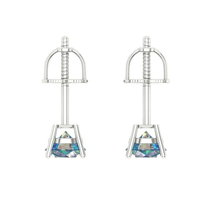 0.5 ctw Blue Moissanite Studs Earrings | 4.0mm Round Cut White Gold Screw back | April Birthstone