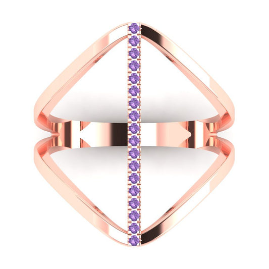 0.09 cttw Simulated Alexandrite Statement Engagement Ring - Solid Rose Gold (VVS1, Round Cut,1.0mm)