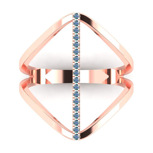 0.09 cttw Blue Moissanite Statement Engagement Ring - Solid Rose Gold (VVS1, Round Cut,1.0mm)