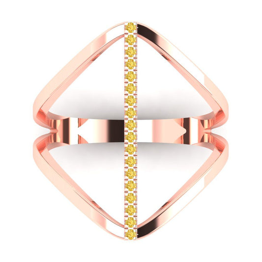 0.09 cttw Natural Citrine Statement Engagement Ring - Solid Rose Gold (VVS1, Round Cut,1.0mm)