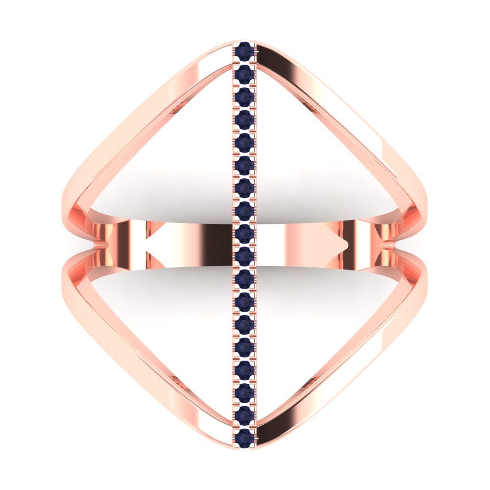 0.09 cttw Simulated Blue Sapphire Statement Engagement Ring - Solid Rose Gold (VVS1, Round Cut,1.0mm)