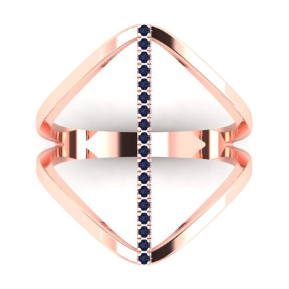 0.09 cttw Simulated Blue Sapphire Statement Engagement Ring - Solid Rose Gold (VVS1, Round Cut,1.0mm)