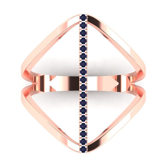 0.09 cttw Simulated Blue Sapphire Statement Engagement Ring - Solid Rose Gold (VVS1, Round Cut,1.0mm)