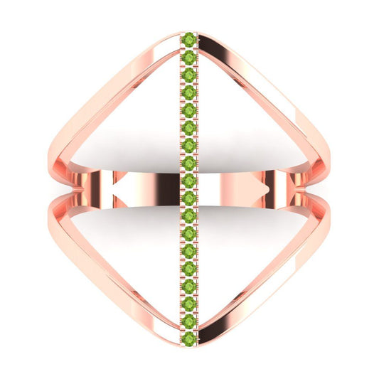 0.09 cttw Natural Peridot Statement Engagement Ring - Solid Rose Gold (VVS1, Round Cut,1.0mm)