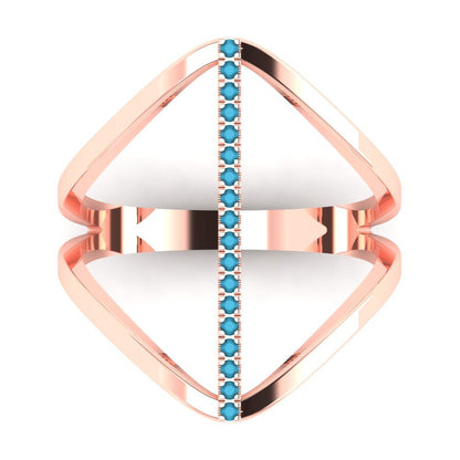 0.09 cttw Simulated Turquoise Statement Engagement Ring - Solid Gold (Round Cut,1.0mm)