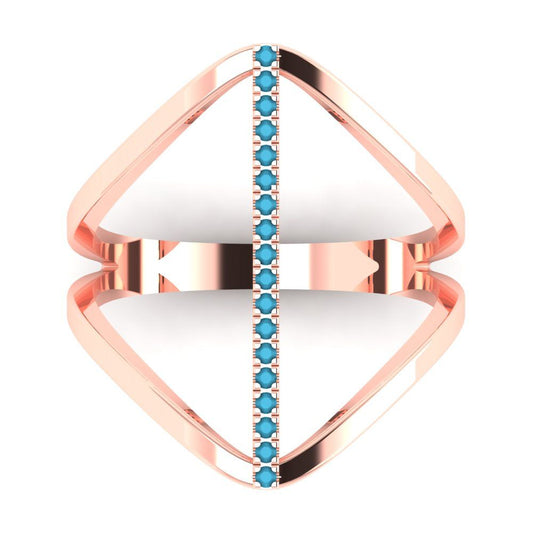 0.09 cttw Simulated Turquoise Statement Engagement Ring - Solid Rose Gold (VVS1, Round Cut,1.0mm)