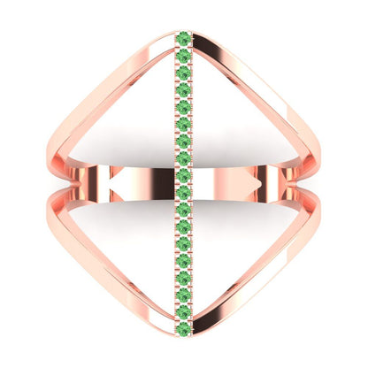 0.09 cttw Zirconia Simulated Green Diamond Statement Engagement Ring - Solid Rose Gold (VVS1, Round Cut,1.0mm)