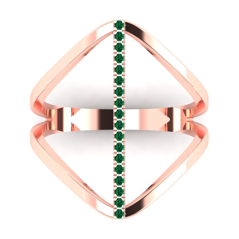 0.09 cttw Simulated Emerald Statement Engagement Ring - Solid Gold (Round Cut,1.0mm)