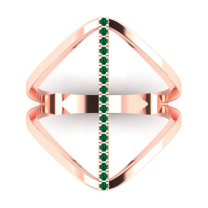 0.09 cttw Simulated Emerald Statement Engagement Ring - Solid Gold (Round Cut,1.0mm)