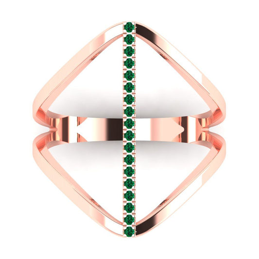 0.09 cttw Simulated Emerald Statement Engagement Ring - Solid Rose Gold (VVS1, Round Cut,1.0mm)