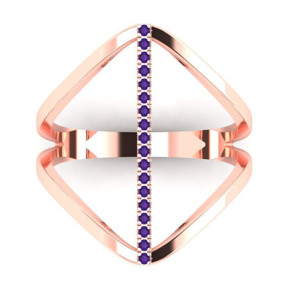 0.09 cttw Natural Amethyst Statement Engagement Ring - Solid Gold (Round Cut,1.0mm)